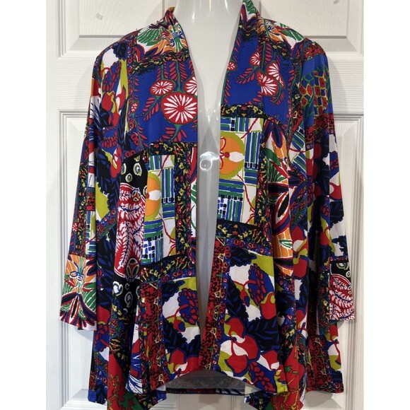 Travel Elements Stretch Colorful Open Front Cardigan Topper Kimono Cover XL - Picture 1 of 10